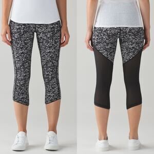 Lululemon Deep Breath Crop‎ 21" Leggings Luon in Iced Wave White Black Size 4